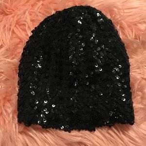 Black sequin skullcap/beanie